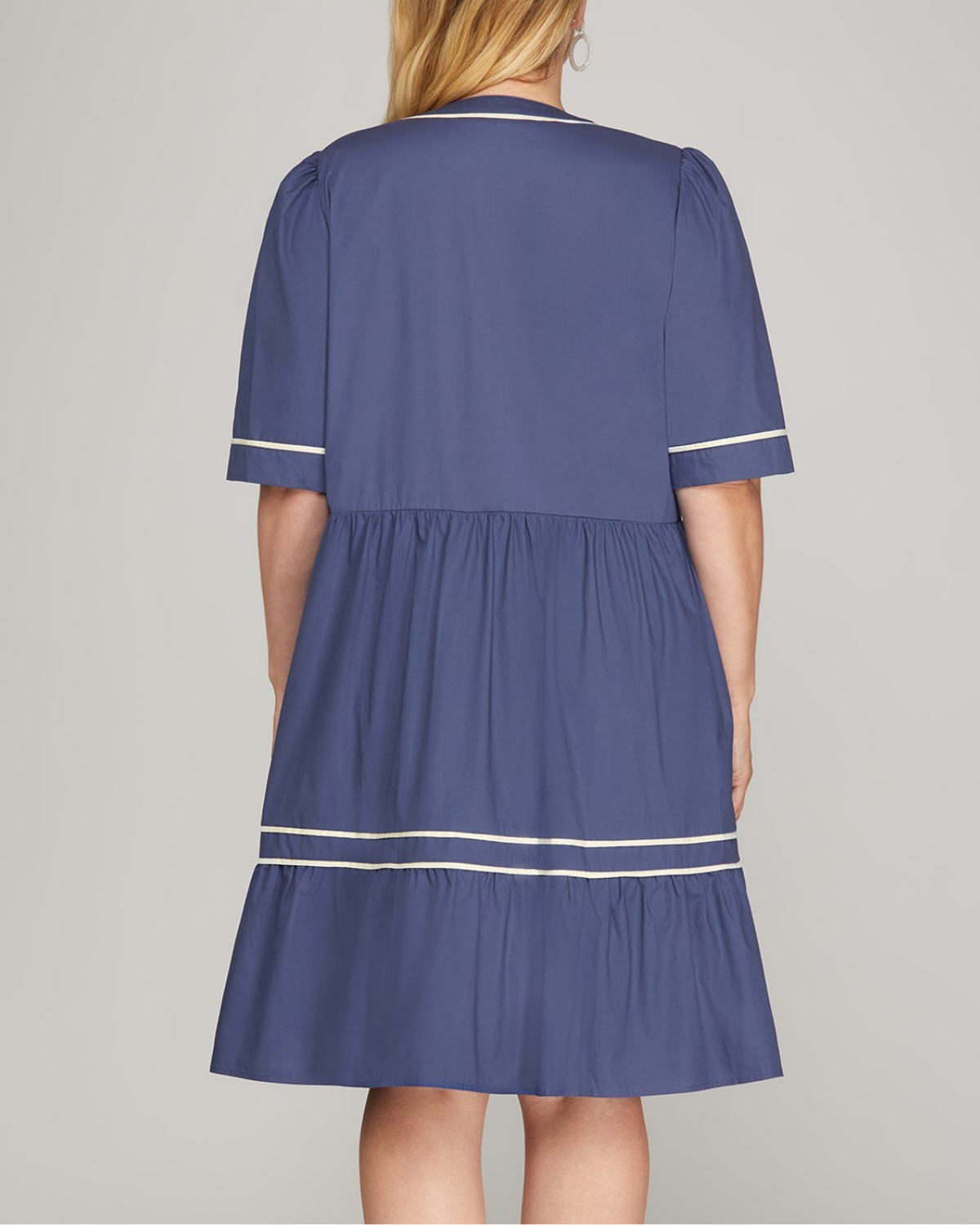 Sung Light Clothing Plus Short Sleeve Tiered Solid Mini Dress - LVE2470