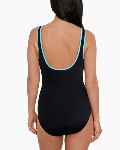 2025 Shape Solver Solids Shirred Zipper Tank One Piece Swimsuit - 80005019