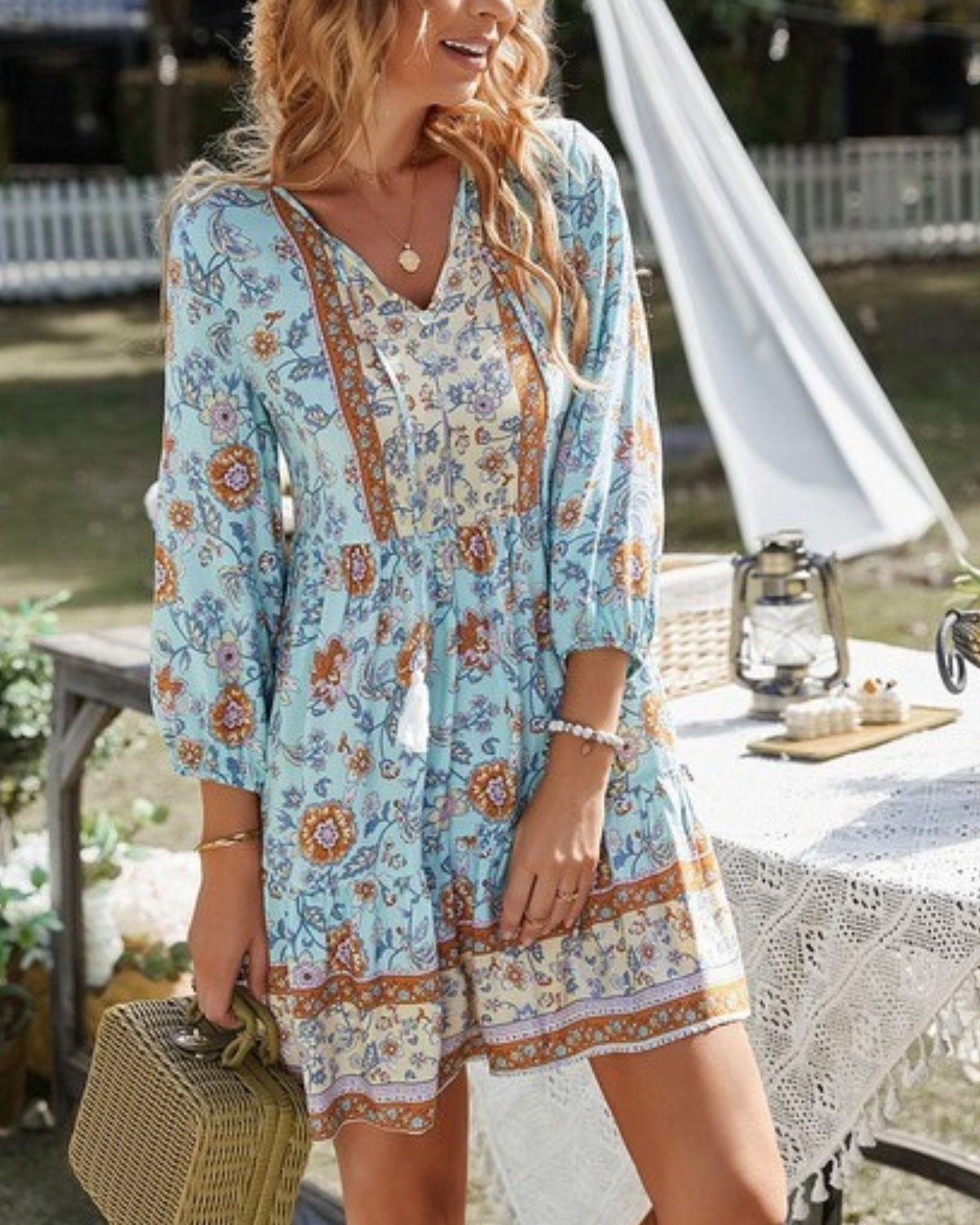 Supreme Fashion Floral Button Down V Neck Long Sleeve Dress - D22130