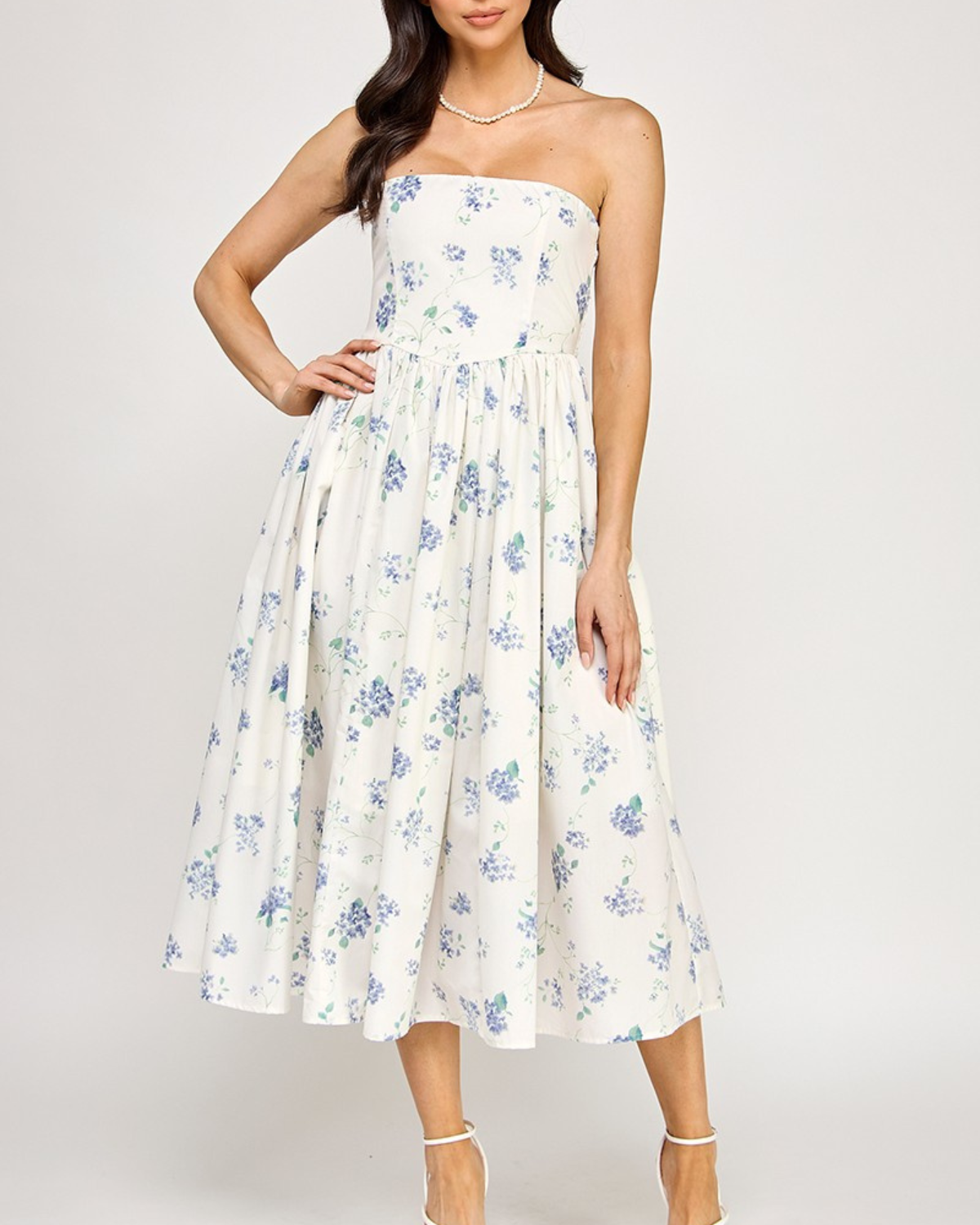 Blush BJ Strapless Floral Midi Dress With Pockets - D5516-1
