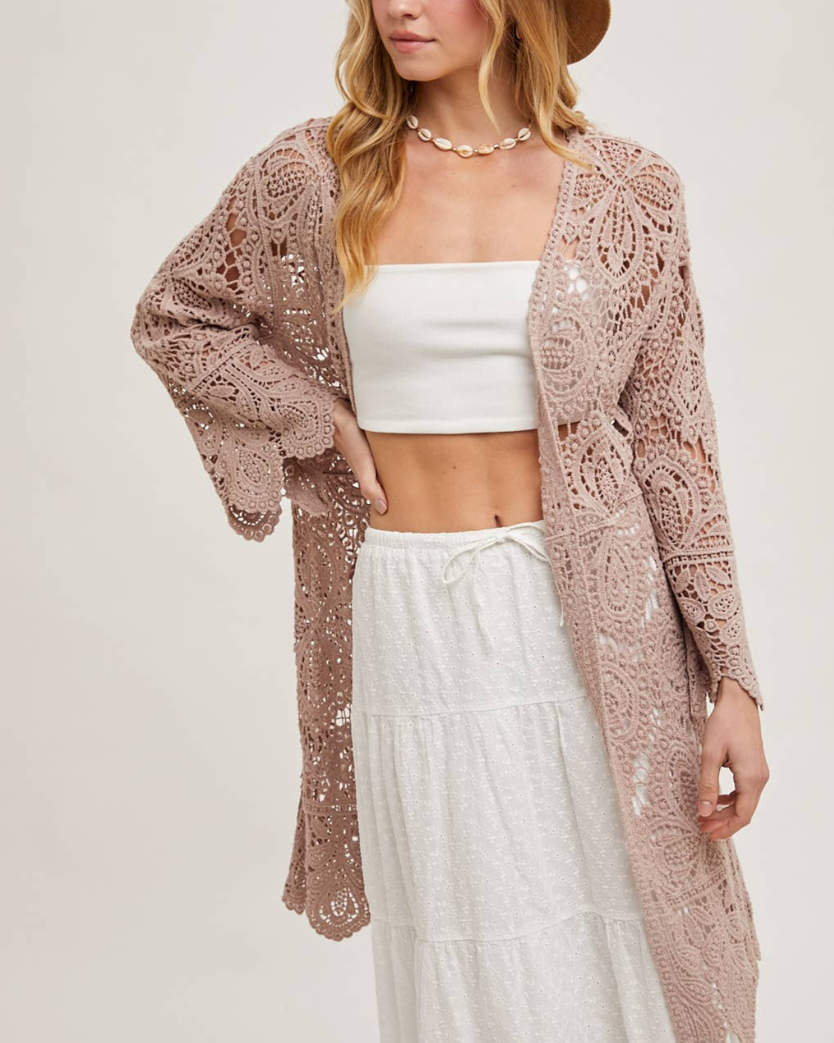 BluIvy Crochet Open Front Bell Sleeved Cardigan - C01990