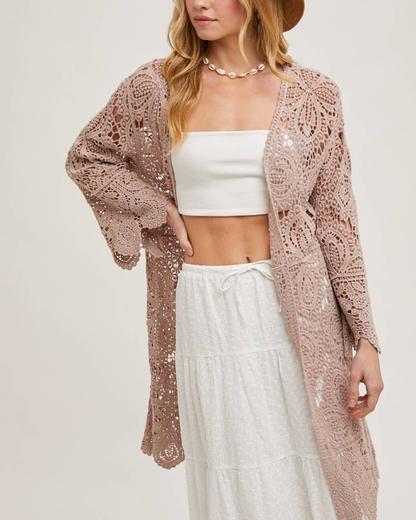 BluIvy Crochet Open Front Bell Sleeved Cardigan - C01990