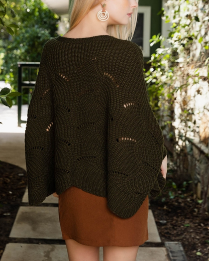 Leto Ribbed Knit Pattern Poncho with Sleeves (More colors available) - Yp-3021