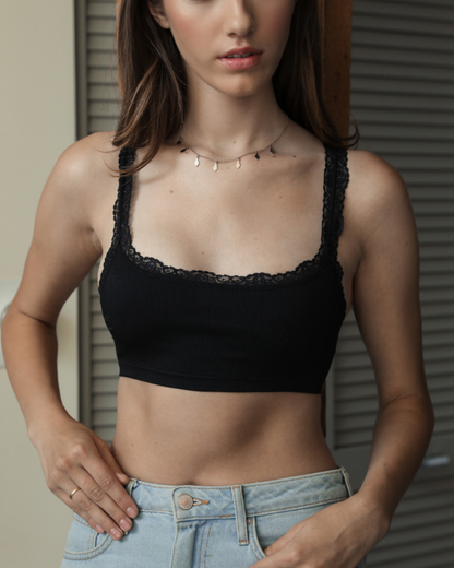 Leto Ribbed Crop Tank Lace Strap Bralette (More Colors Available) - YL-5530