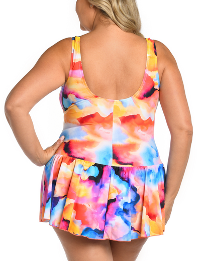 2024 Maxine of Hollywood Women's Plus Watercolor Bliss Princess Seam Swim Dress - Mw4dp41