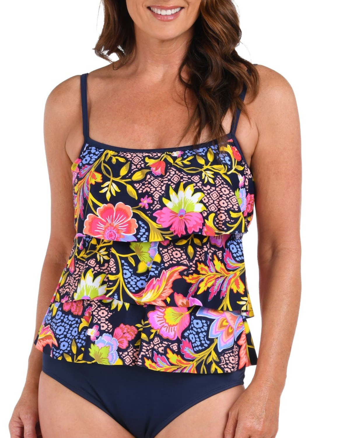 2025 Maxine of Hollywood Ornamental Garden Triple Tiered Tankini Top - MM5EJ59