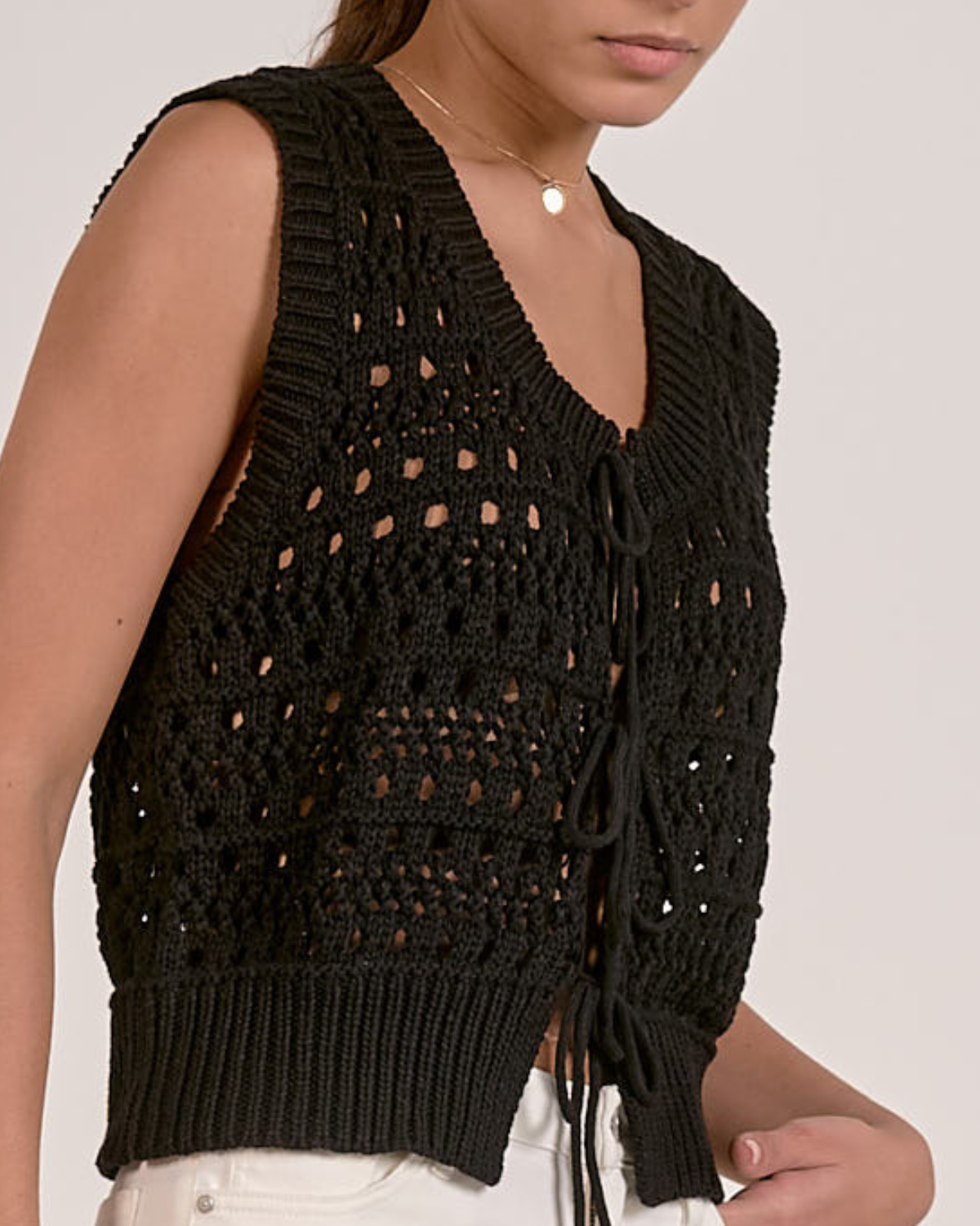 Elan Crochet Tie Front Vest Top - SW11642