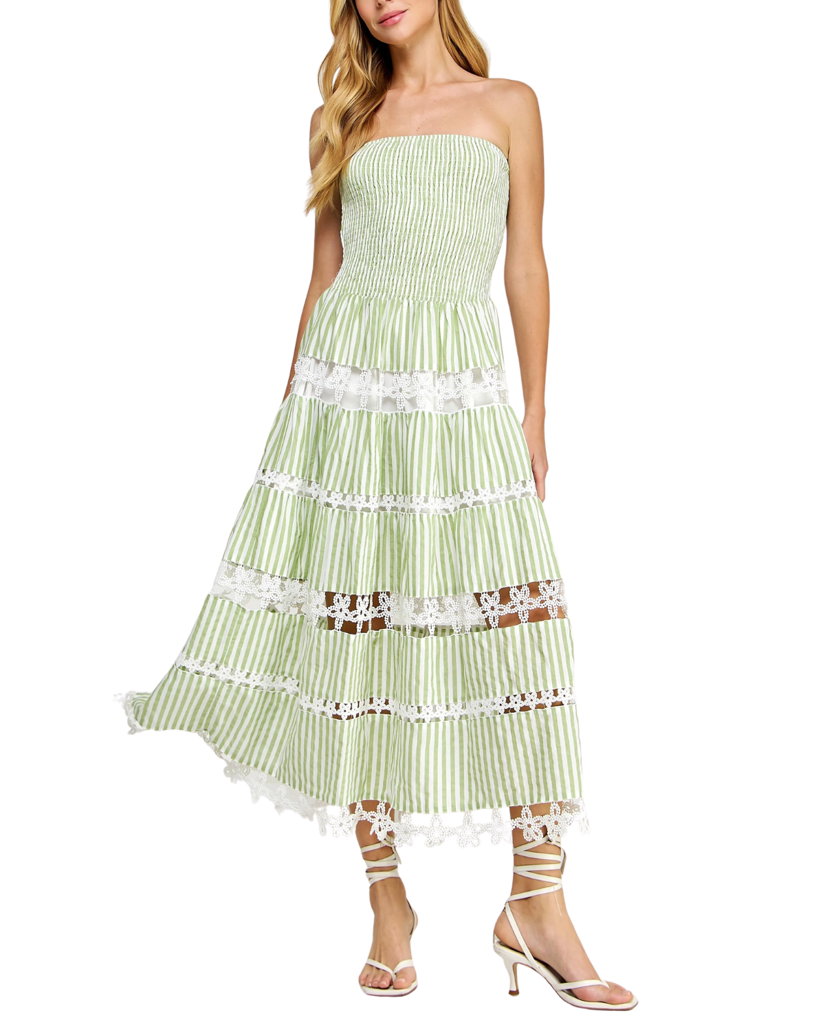Strut & Bolt Striped Floral Lace Tube Maxi Dress (More Colors Available)