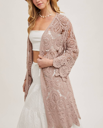 BluIvy Crochet Open Front Bell Sleeved Cardigan - C01990