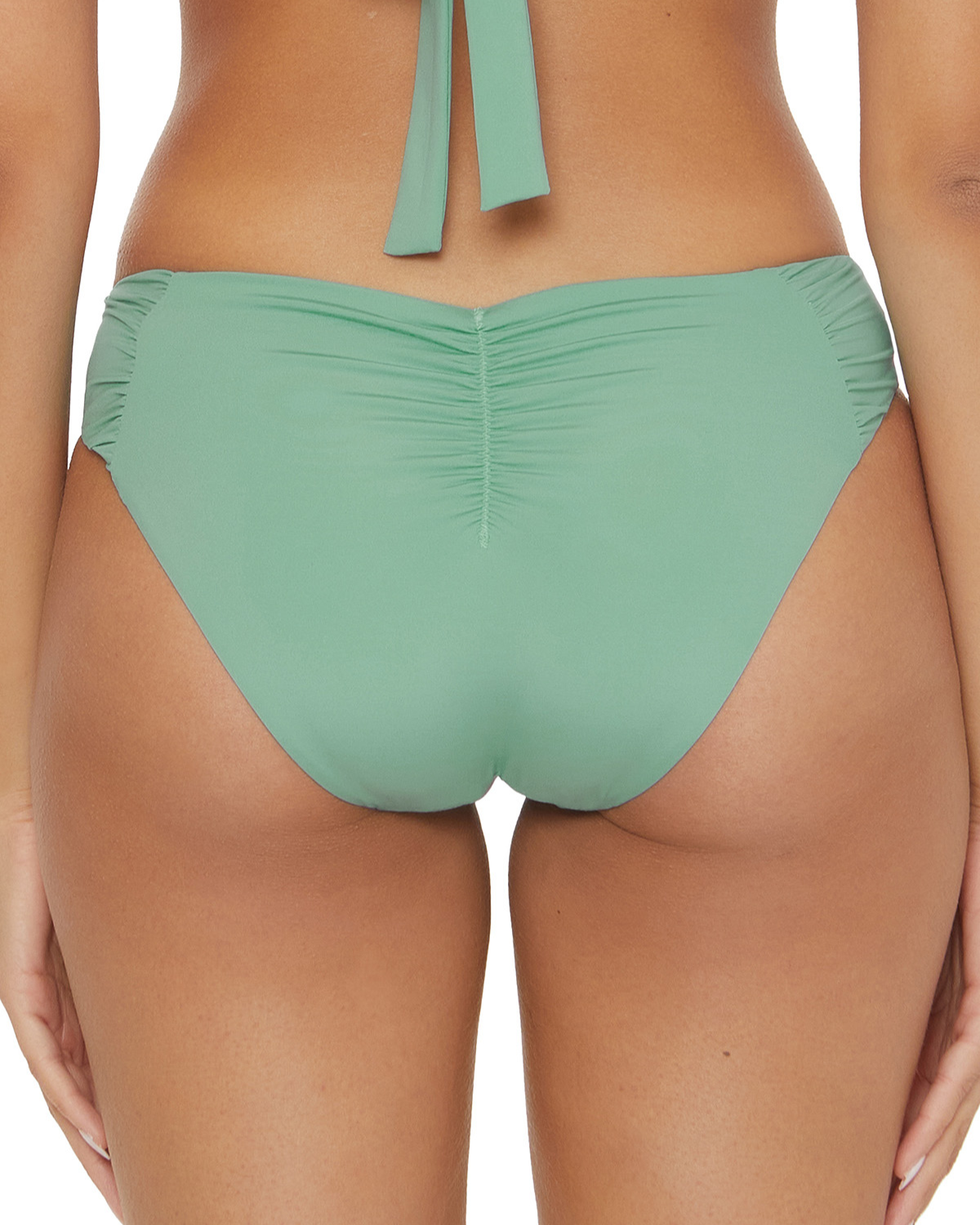 Model wearing hipster bikini bottom in green