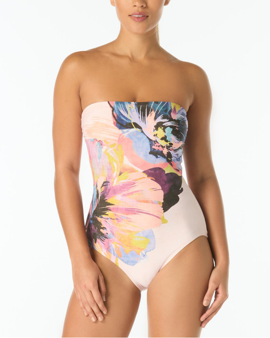 Carmen Marc Valvo Garden Party Underwire Bandeau One Piece Swimsuit - C7Y519