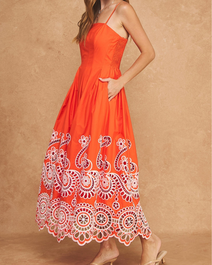 Strut & Bolt Scalloped Eyelet Embroidered Midi Dress - D-11389
