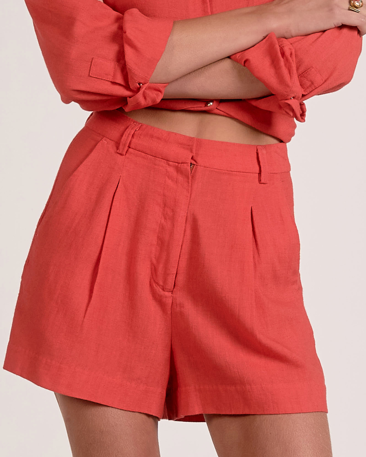 Elan Linen Blend Tailored Shorts - Tl3149