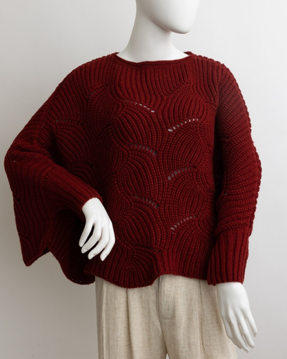 Leto Ribbed Knit Pattern Poncho with Sleeves (More colors available) - Yp-3021