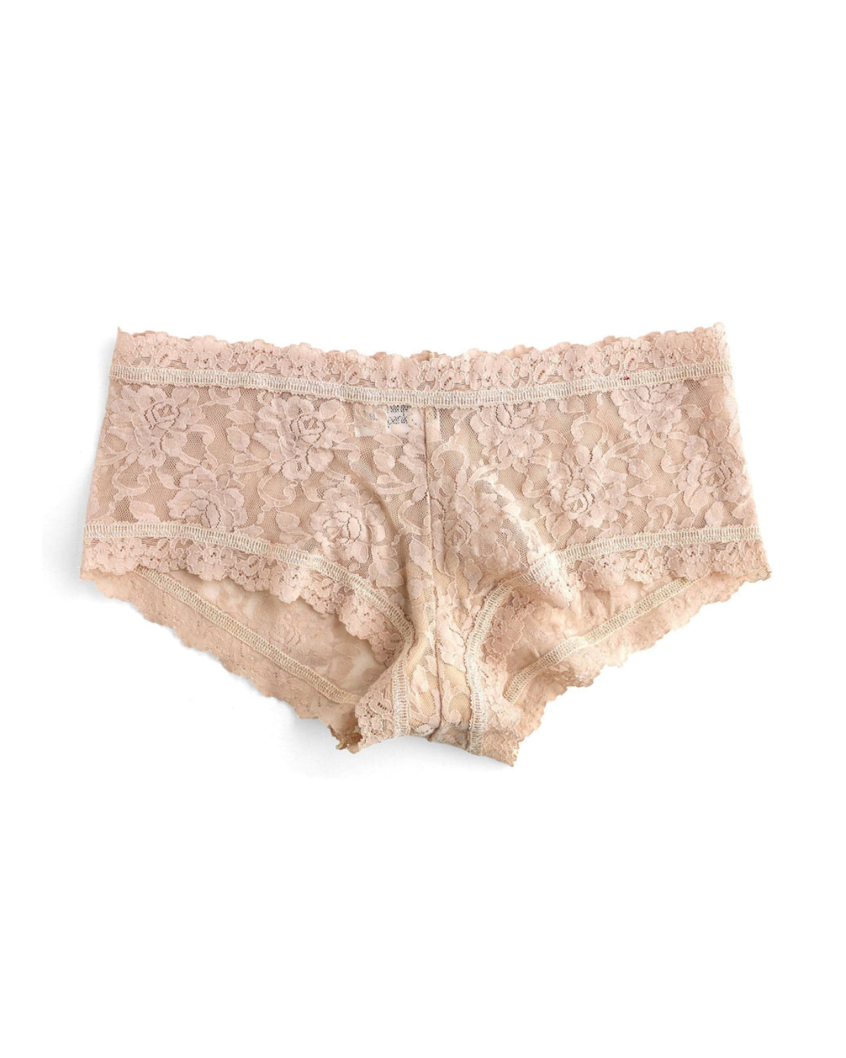 Flay lay of a lace boyshort panty in beige