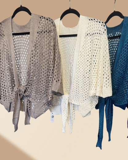 JC Sunny Eyele Open Knit Metallic Cardigan with Front Tie - JC063344