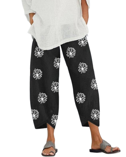 Sheer Trend Plus Size Loose Flower Print Split Joint Cover Up Pants with Pockets - 16766