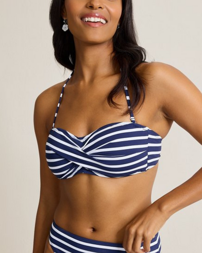 2025 Tommy Bahama Coastline Stripe Twist Front Bandeau Bikini Top - Ss100509
