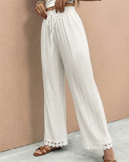 Lovesoft Textured Wide Leg Pants with Lace Hem - BMD653 Pants