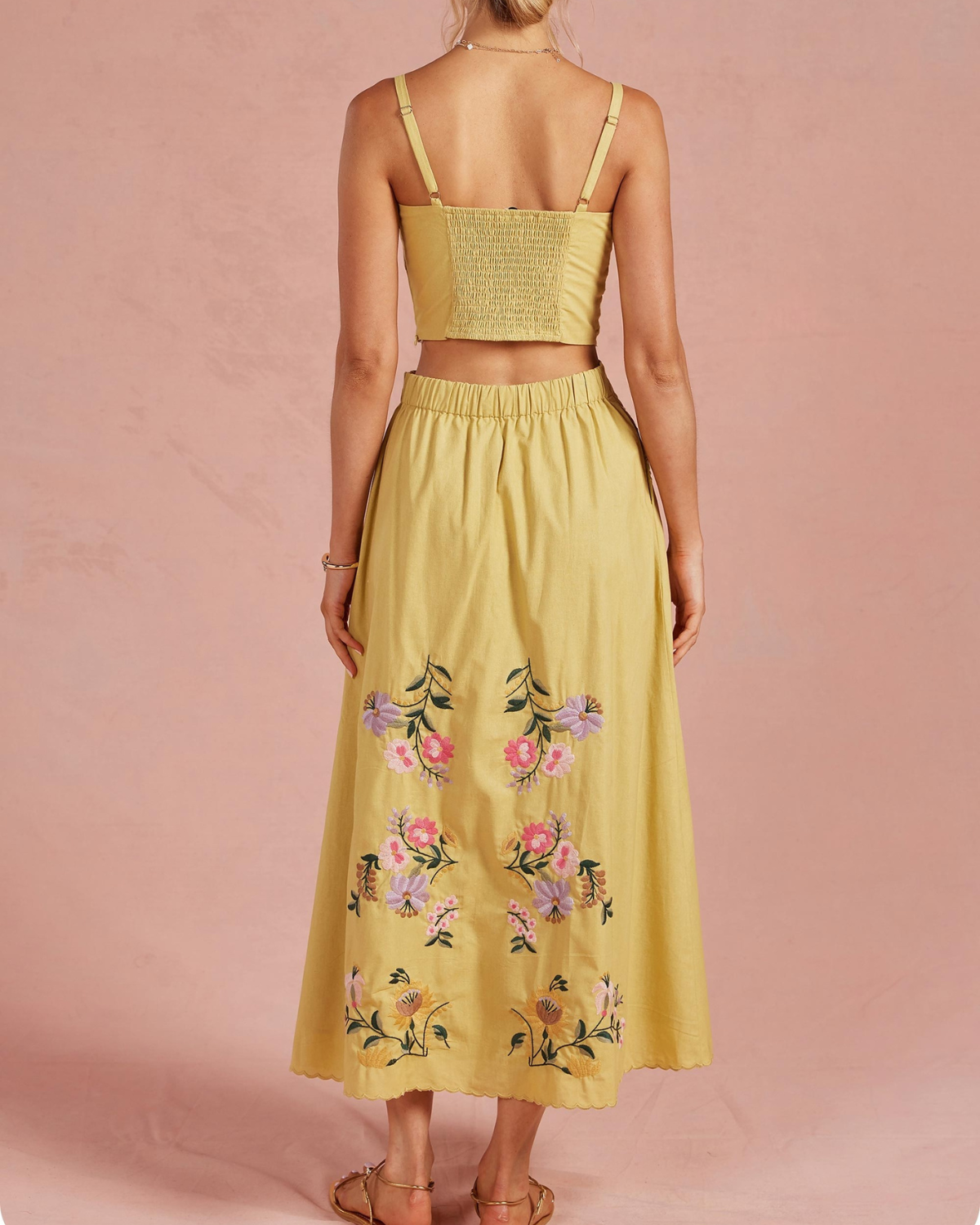 Strut & Bolt Embroidered Floral Lace Detail Top Skirt Set - Ssb-Set-0068