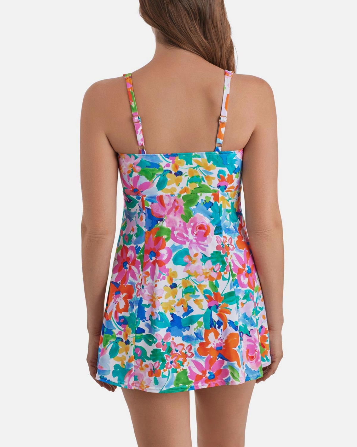 Shape Solver Summer Splash Square Neck Princess Seam Swim Dress - SV260365