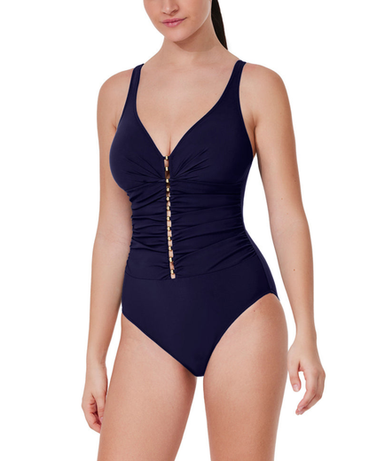 Profile by Gottex Tutti Frutti D-Cup V-Neck Gold Beaded One Piece - ETTF2D31A