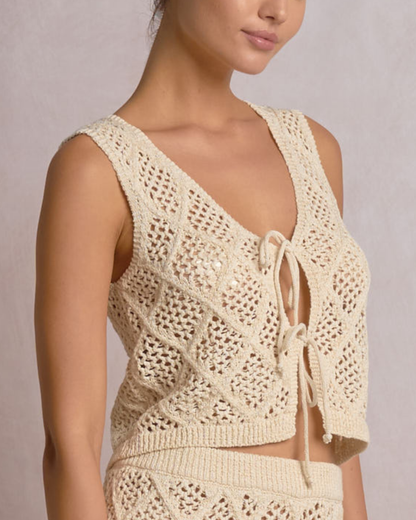 Elan Crochet Tie Front Cropped Vest Top (More Colors Available) - CCR11456