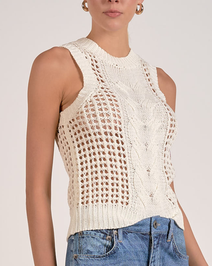 Elan Cable Knit Sweater Tank - SW11615