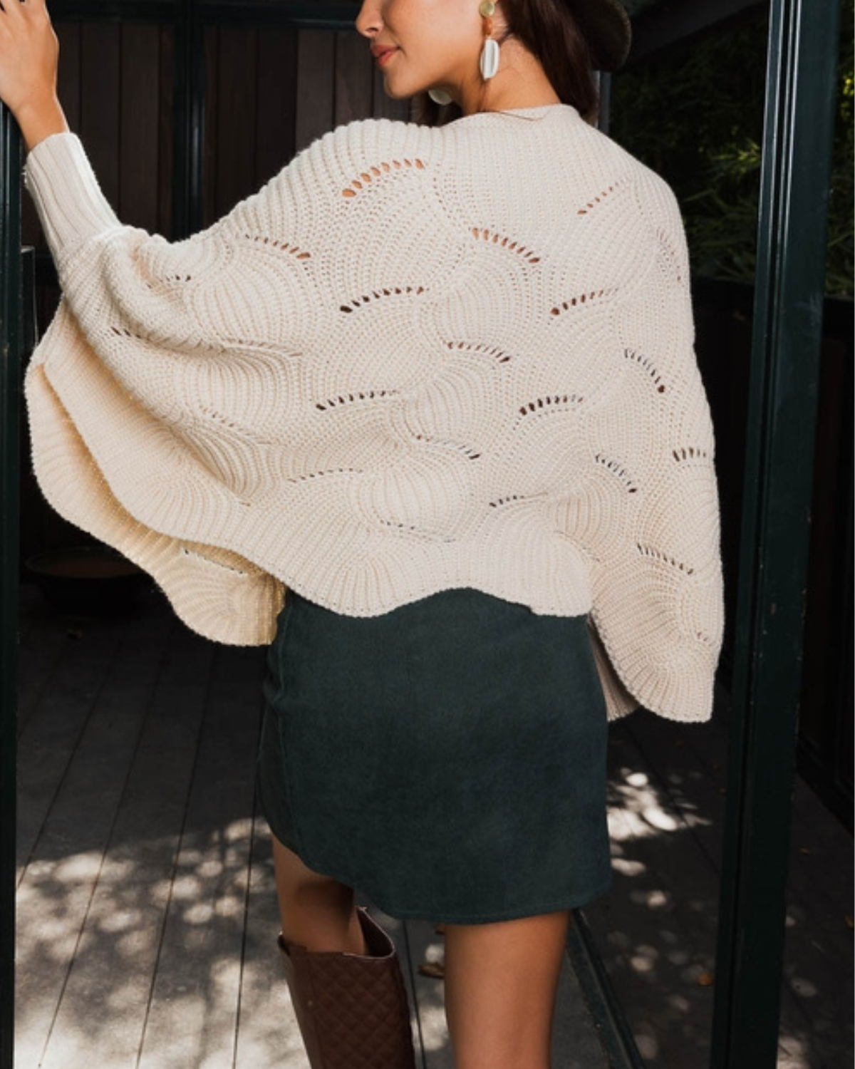 Leto Ribbed Knit Pattern Poncho with Sleeves (More colors available) - Yp-3021
