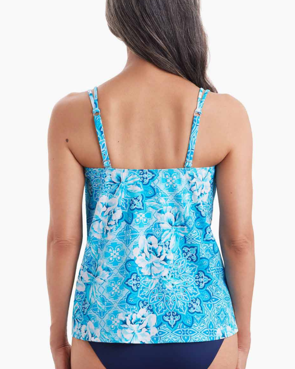 Shape Solver Barcelona Blues Handkerchief Hem Tankini Top - 7102711