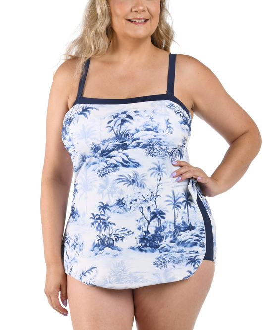 Maxine of Hollywood Plus Toile De Tropical Bandeau Sarong One Piece - Mw6mn31