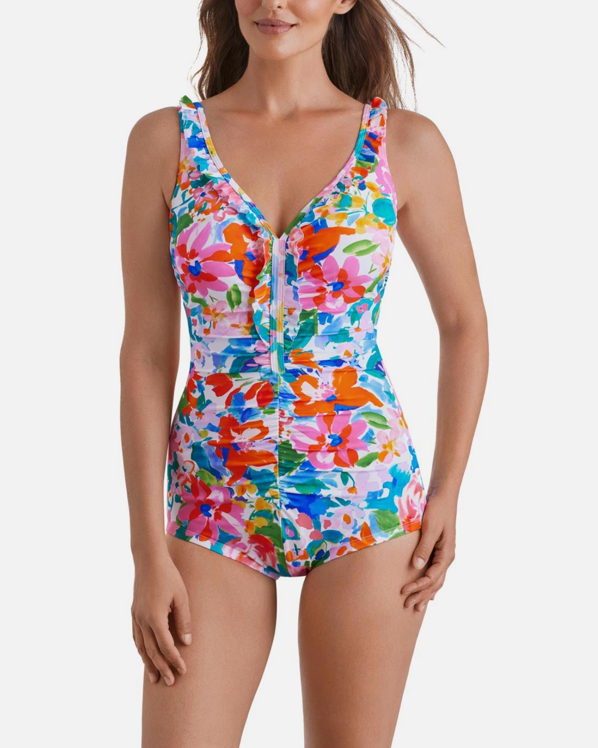 Shape Solver Summer Splash Ruffle Neck Girl Leg One Piece - SV260103