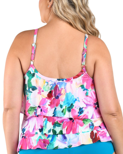 Maxine of Hollywood Plus Spring Bouquet Triple Tiered Tankini Top - Mw6mg59
