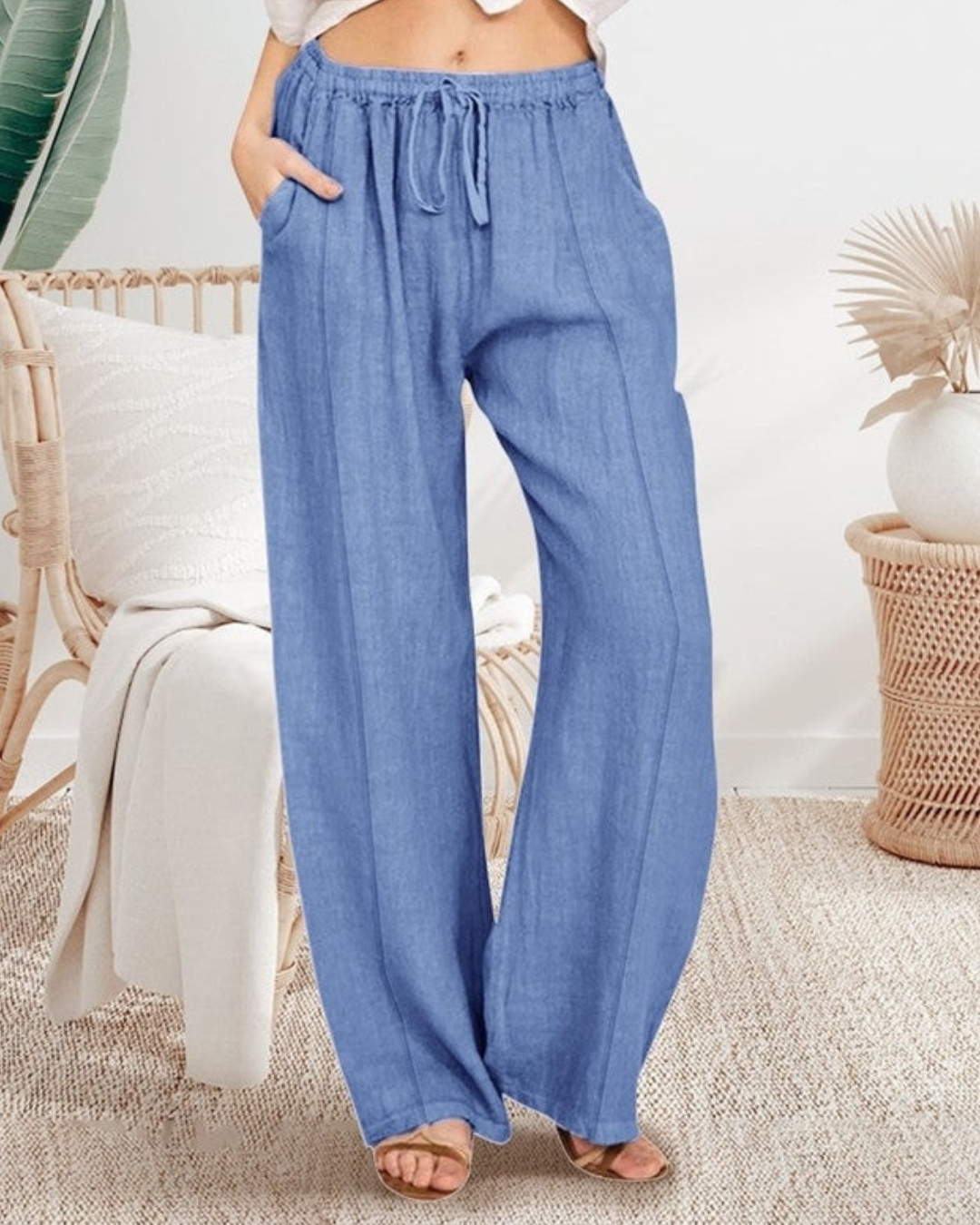 Sheer Trend Plus Size Loose-Fit Plus Size Solid Casual Pants -  6125409