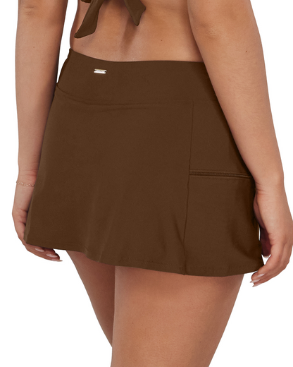 Sunsets Solids Sporty Swim Skirt  ♻ - 40BS - Tiki Brown (Final Sale, Cannot Be Returned or Exchanged)