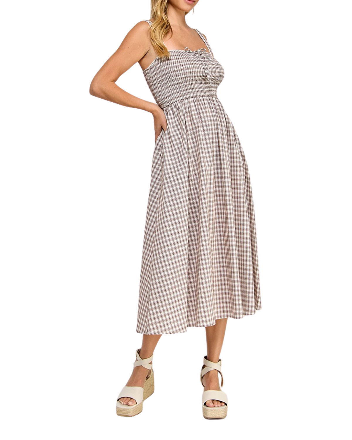 Blush BJ Smocked Gingham Midi Dress - D5586