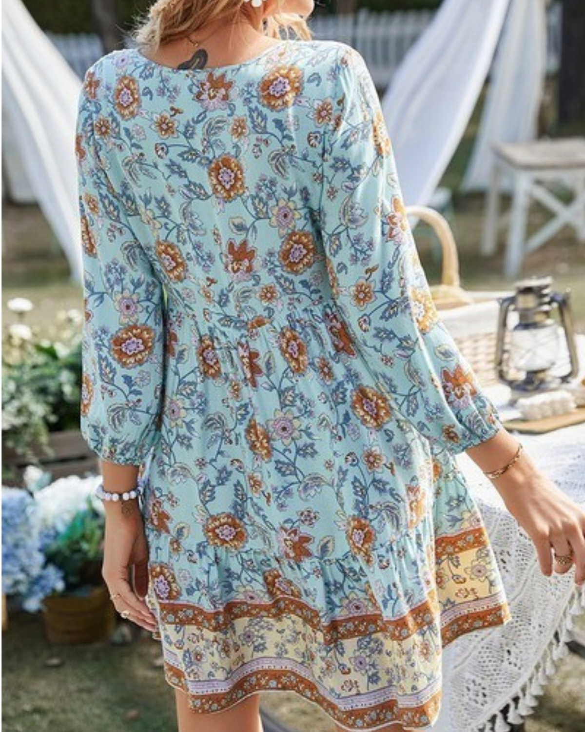 Supreme Fashion Floral Button Down V Neck Long Sleeve Dress - D22130
