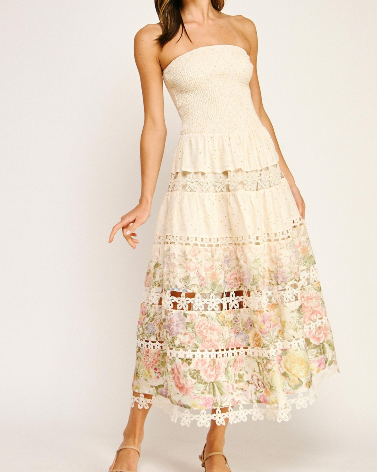 Strut & Bolt Eyelet Lace Tube Dress in Floral Print - D-10919-H