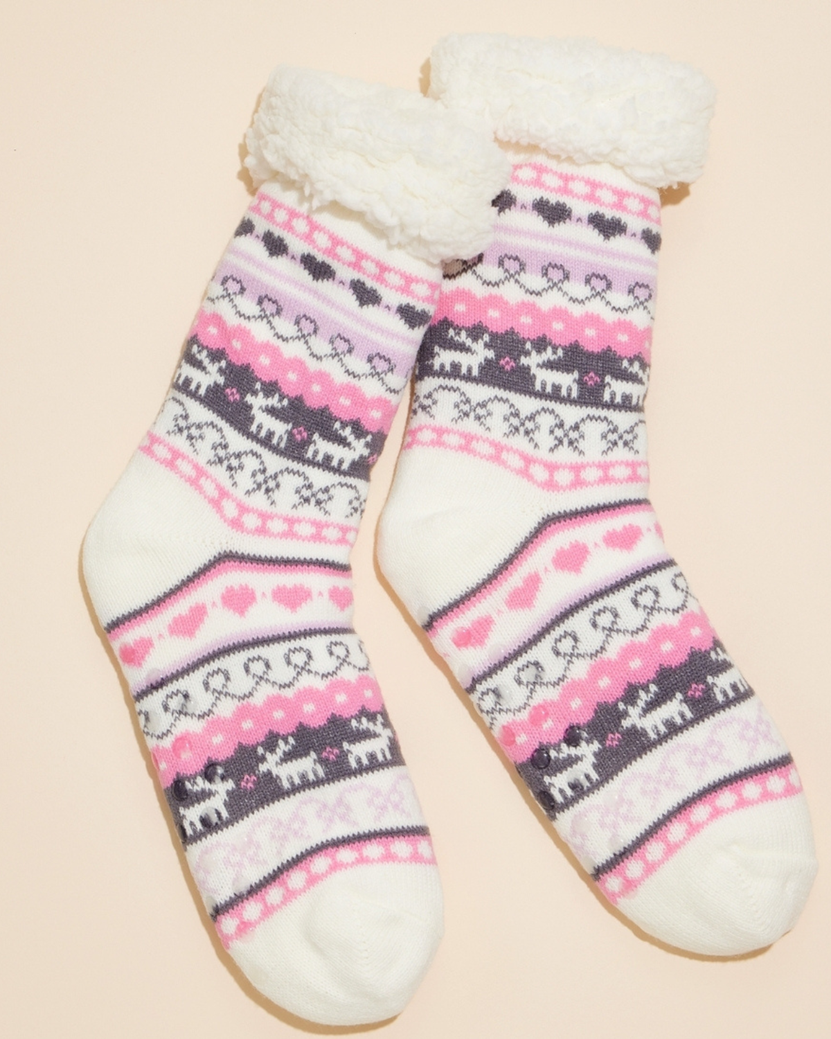 Frem Holiday Reindeer Sherpa Lined Cozy Socks - 4Ds98010
