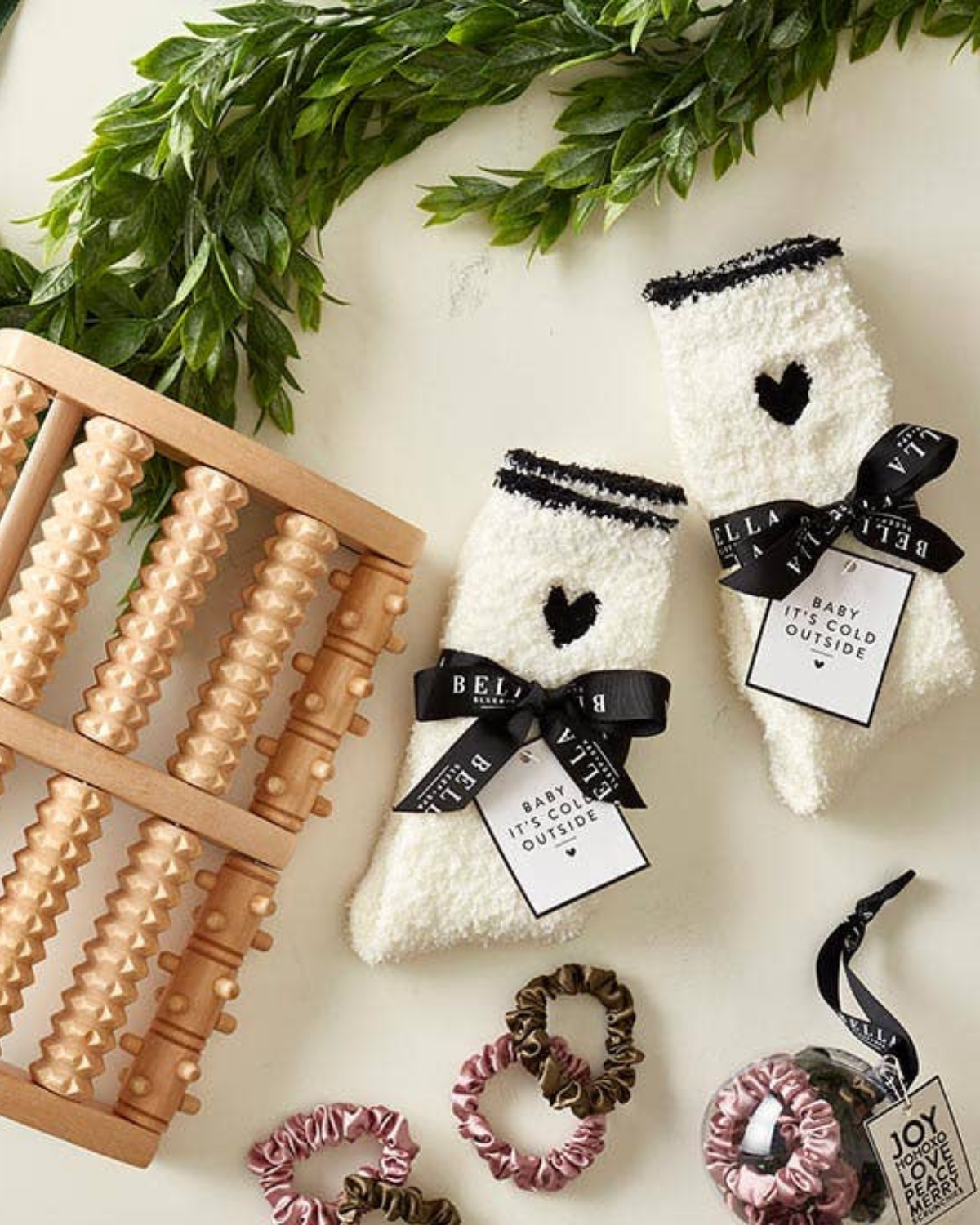 Bella Beauty Cozy Socks Black Trim and Black Heart - N5820