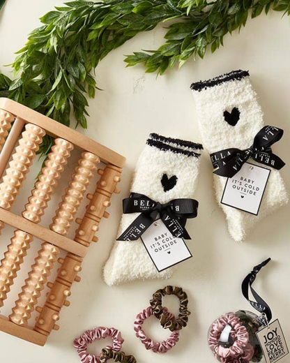 Bella Beauty Cozy Socks Black Trim and Black Heart - N5820