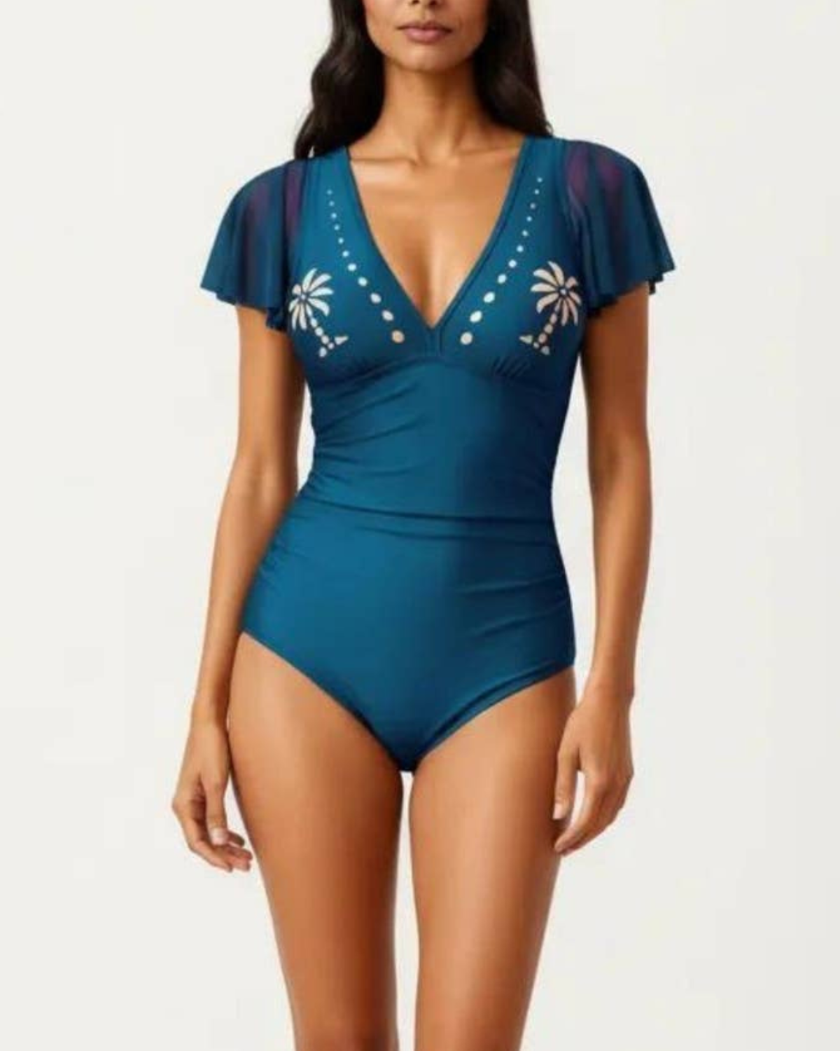 Anna Kaci Flutter Sleeve V Neck One Piece Swimsuit - JP1215