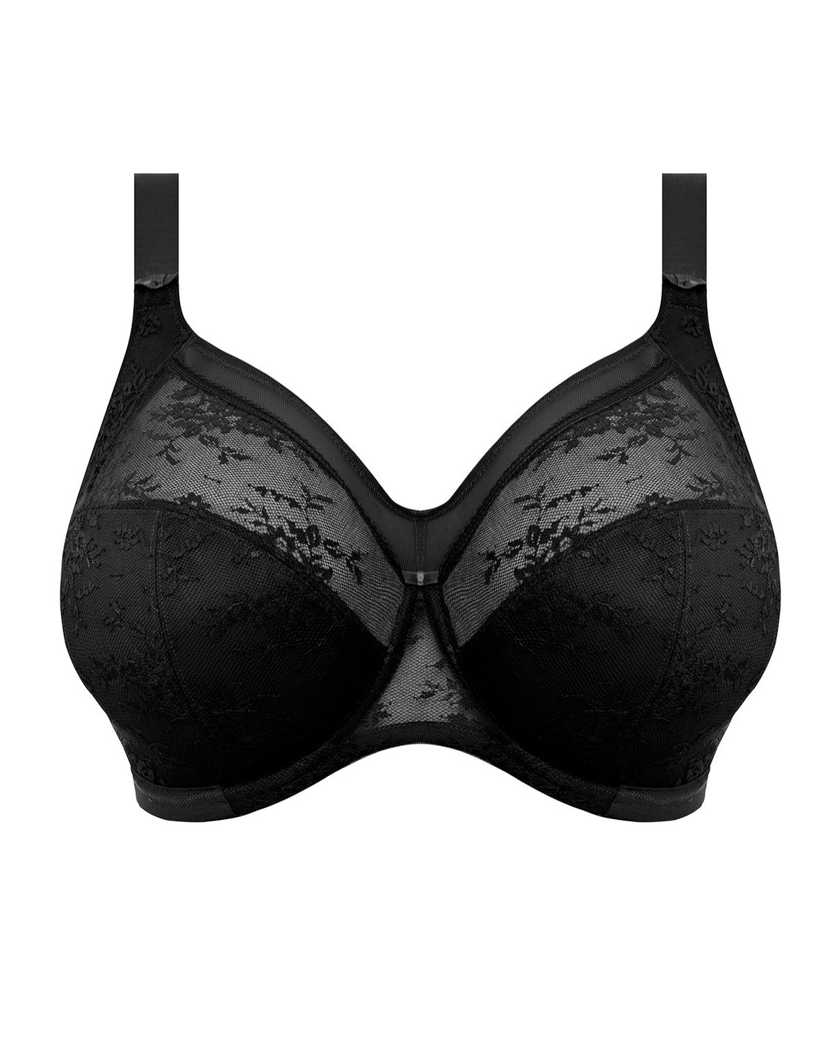 Flat lay of a cut and sew full cup banded underwire bra in black