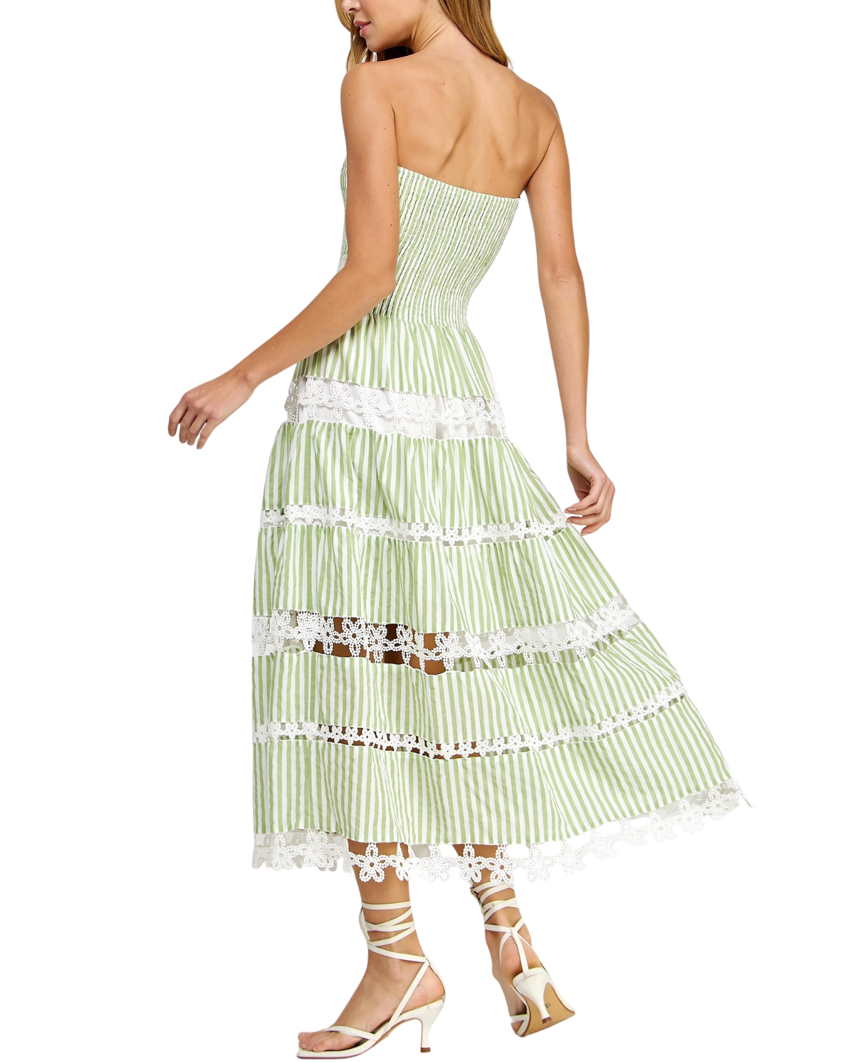 Strut & Bolt Striped Floral Lace Tube Maxi Dress (More Colors Available) - D-10435-H Blue / Small Strut & Bolt Striped Floral Lace Tube Maxi Dress (More Colors Available) - D-10435-H Blue / Small
