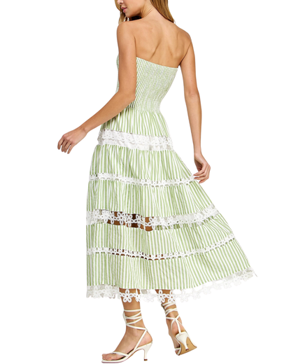 Strut & Bolt Striped Floral Lace Tube Maxi Dress (More Colors Available) - D-10435-H