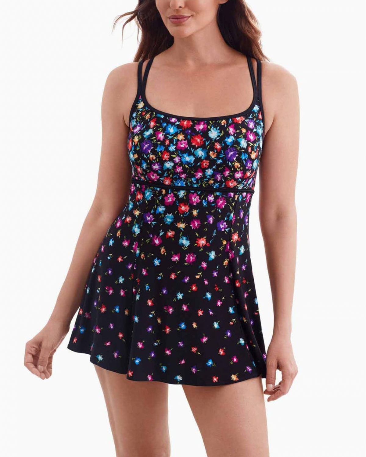 Longitude Flower Trail Long Torso Empire Princess Seam Swim Dress - 684004  (Final Sale, Cannot Be Returned or Exchanged)