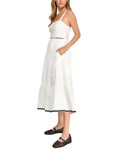 Blush BJ Square Neck Contrast Trim Midi Dress (More Colors Available) - D5657