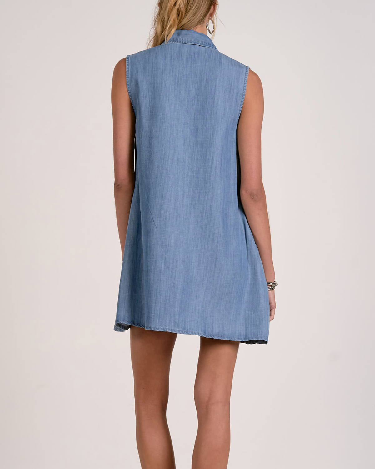 Elan Sleeveless Embroidered Denim Shirt Dress - DTE50127