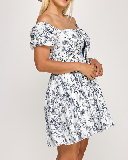 Blush BJ Plus Size Corset Waist Puff Sleeve Mini Dress - D5420X