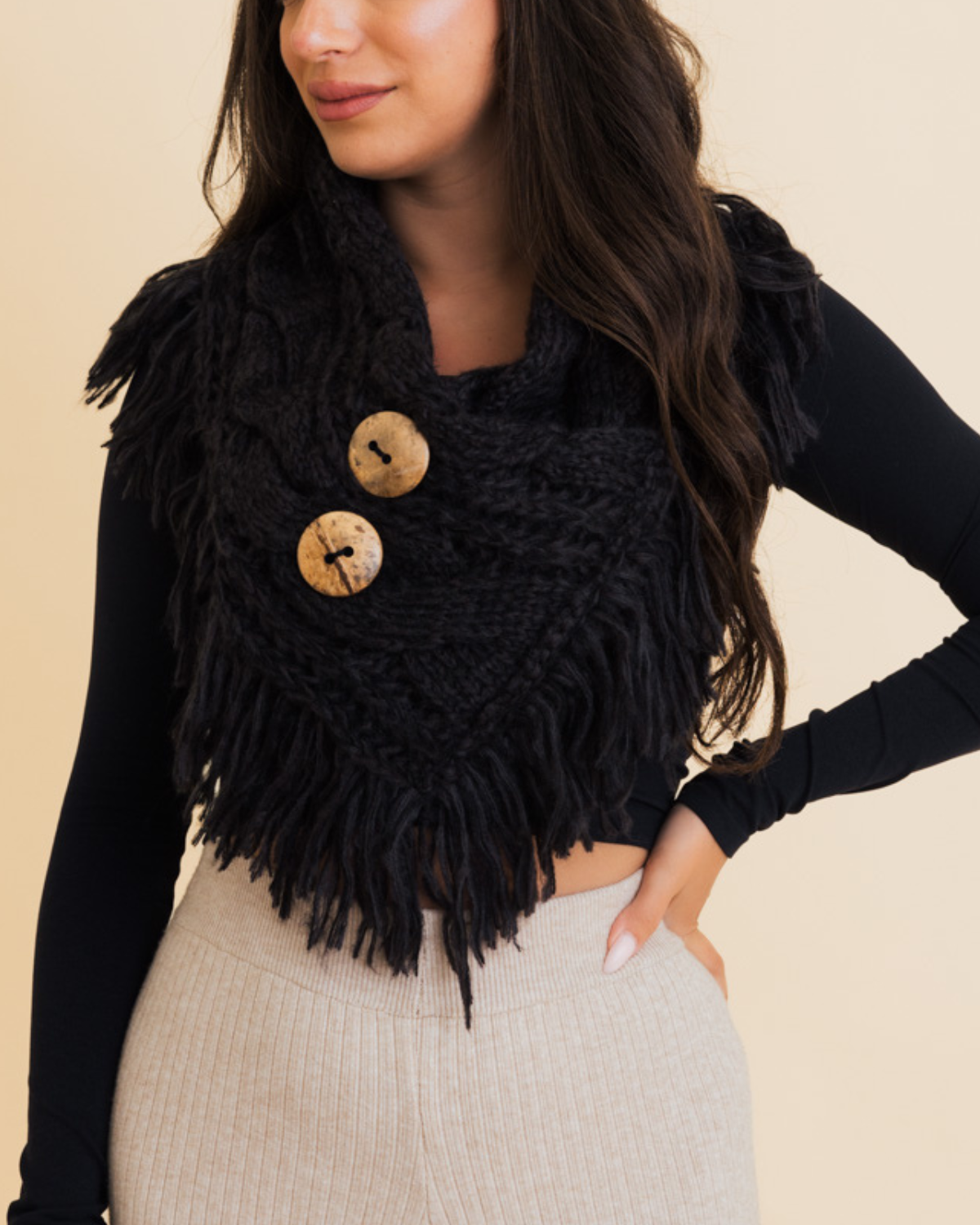 Leto Heathered Shoulder Warmer with Coco Buttons - Ys-3680